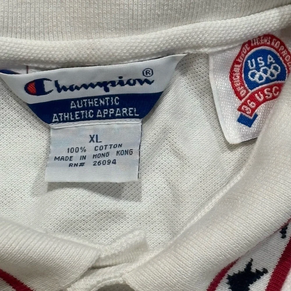 Vintage 1990s Champion USA Olympic Polo Shirt XL 1996 Atlanta NBC Patch